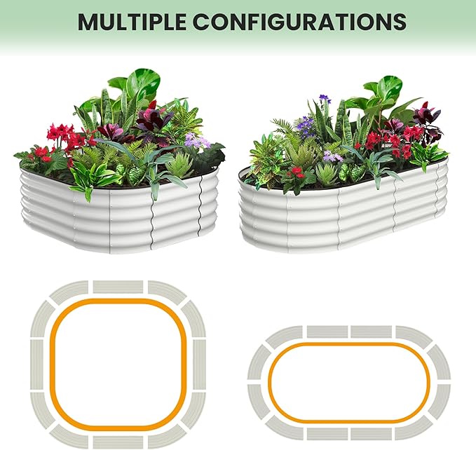 2 Pcs 6x3x2ft Oval Raised Garden Bed, Galvanized Raised Beds,Open-Ended Base Metal Raised Planter Beds,Garden Bed Outdoor,Planter Raised Boxes for Vegetables, Flowers,Tool-Free Asse,White