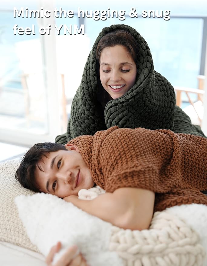 YnM Chunky Throw Blanket, Medium-Weight, Hand Knitted, Skin Friendly, Ventilated and Breathable, Machine Washable, Home Décor Piece for Couch, Sofa and Bed (Olive, 50x70 Inch)
