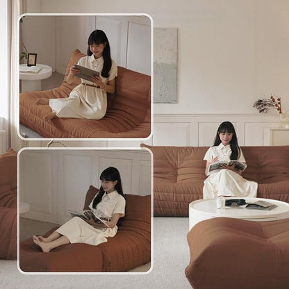 Luxury Sofa Couch Chair, Lazy Floor Seating, Fireside Bean Bag Chair, Ergonomic Tatami Sofa Lounger for Living Room, Bedroom, Office, Loveseat, Brown
