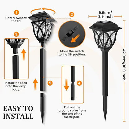 GIGALUMI Solar Lights Outdoor Waterproof, 6 Pack Flickering Flame LED Lights, Garden Decor for Yard, Patio, Landscape, Planter, Walkway