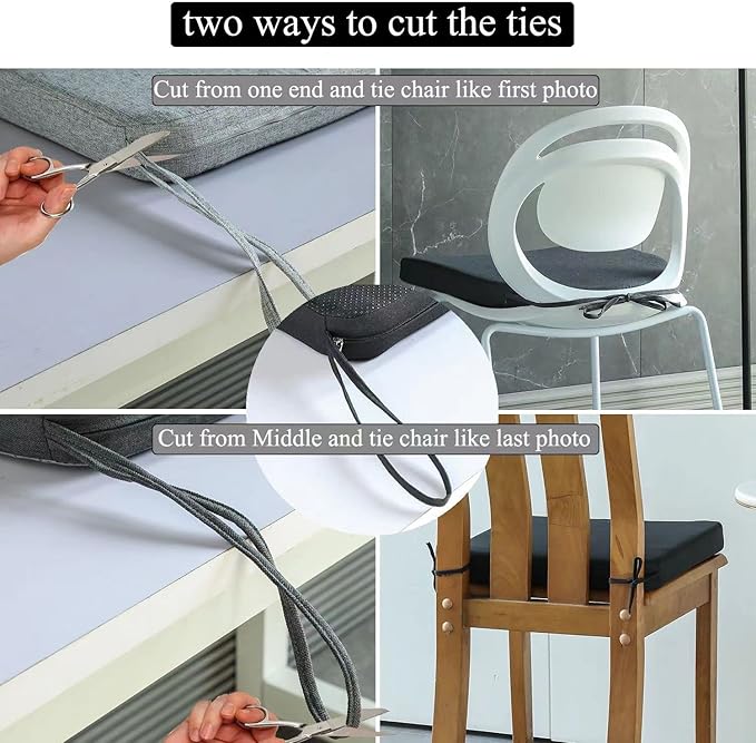 Chair Cushion for Dining Chairs with Ties 4 Pack Non Slip Memory Foam Kitchen Room Chair Pads for Outdoor Patio Furniture 17x16 Inch, Navy Blue