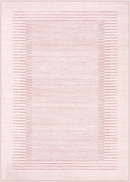 Wonnitar Washable Striped Living Room Area Rug 5x7, Non-Slip Berber Stripe Pink Area Rugs for Bedroom Girls, Low Pile Soft Large Throw Carpet for Kids Nursery Room (Pink,5' x 7')