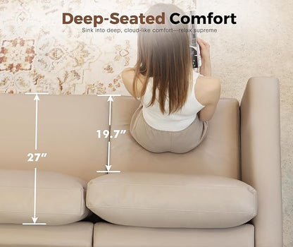 118.5" Oversized Modular Sectional Sofa, Faux Leather 6 Seater U Shaped Couch with Movable Ottoman and Storage Seat with Reversible Chaise Deep Seat for Living Room Whitesand