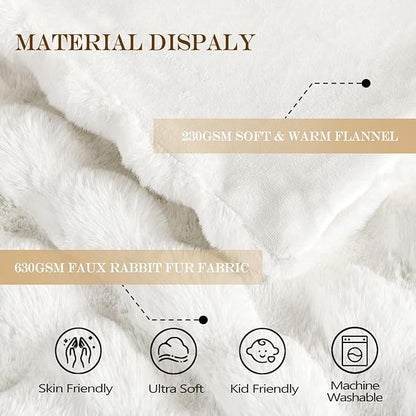 Latepis White Faux Fur Queen Blanket Cozy Bubble Soft Fuzzy Thick Living Room Blankets for Bed Sofa Bedroom Plush Fluffy Warm Blankets for All Seasons Luxury Throw Blanket 90x90 Inch, 860gsm