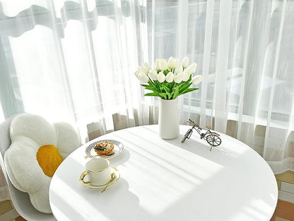Mandy's Artificial Tulips 28 Stems White PU Faux Flowers for Wedding Home Decor 13.5 Inch