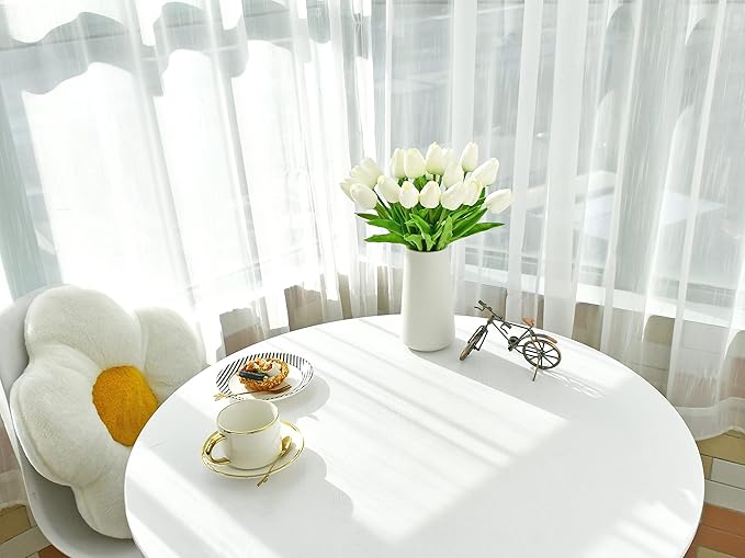 Mandy's Artificial Tulips 20 Stems White PU Faux Flowers for Wedding Home Decor 13.5 Inch