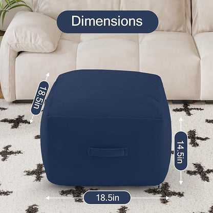 MeMoreCool Square Stuffed Pouf Ottoman Foot Rest, Floor Pouf Foot Stool with Foam Chunk Filling, Soft Stuffed Ottoman Footrest for Living Room, Navy