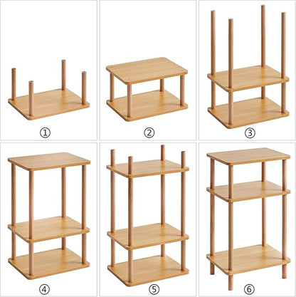 IBUYKE 3-Tier Side Table, Solid Wood Tall End Table with Storage Shelves, Nightstand Bedside Table for Living Room Bedroom Office, No-Tool Assembly, Natural UWST003N