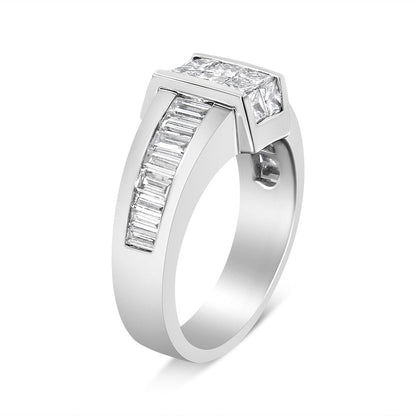 14K White Gold 2 3/4 Cttw Invisible-Set Princess and Channel-Set Baguette Diamond Step Up Cocktail Ring (G-H Color, SI1-SI2 Clarity) - Ring Size 9.25
