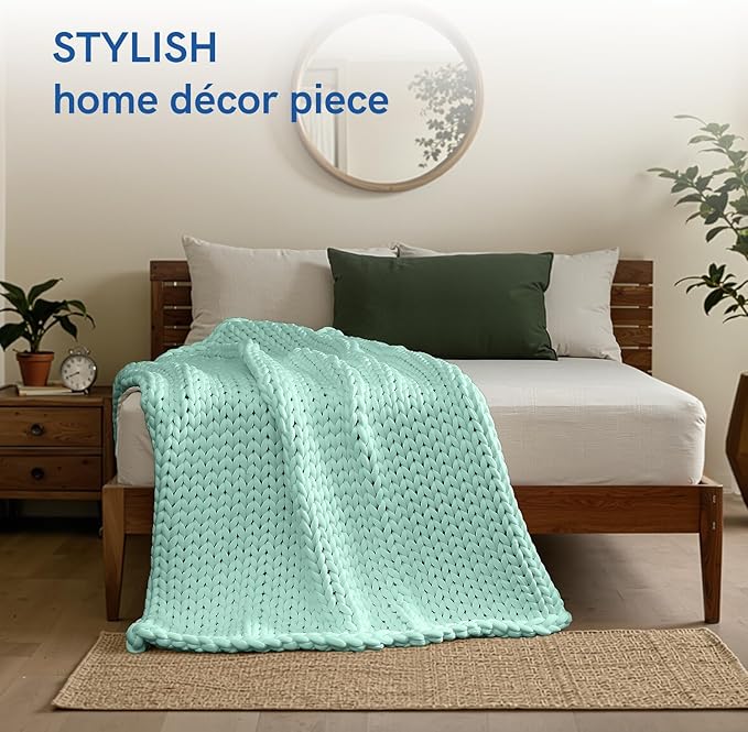 YnM Cooling Chunky Throw Blanket, Medium-Weight, Hand Knitted, Skin Friendly, Ventilated and Breathable, Machine Washable, Home Décor Piece for Couch, Sofa and Bed (Menthe Green, 60x80 Inch)