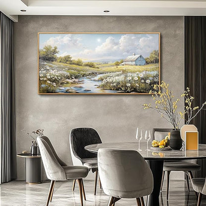 PHAOHUAXM Wood Framed Wall Art For Living Room Large Canvas Wall Decor For Bedroom Flower Watercolour Painting Office Decor Countryside Scenery Wall Picture Printing Artwork Home Decor 20x40 In