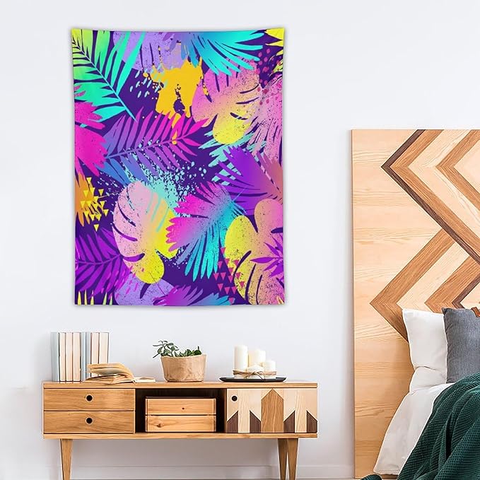 ICMOLYYENLO Palm Leaf Tapestry Wall Hanging, Tropical Leaves Plant Jungle Green Hawaiian Art Home Decor for Guest Bedroom Living Room Dormitory 60x60