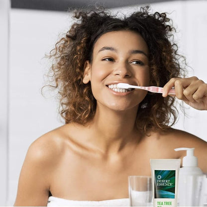 Desert Essence Tea Tree Oil & Fennel Toothpaste, 6.25 oz - Fluoride Free, Gluten Free, Vegan, Non-GMO - Oral Care with Baking Soda & Sea Salt for Healthy Teeth & Gums, Fresh Breath