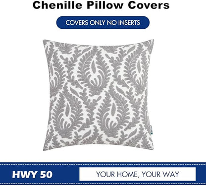 HWY 50 Grey Gray Decorative Throw Pillow Covers 18x18 Inch (1 Piece), Embroidered Cotton Farmhouse Cushion Cover Pillow Case for Sofa Couch Living Room Bed Bedroon, Floral Branches