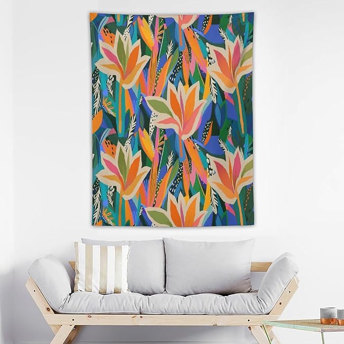 ICMOLYYENLO Boho Green Leaves Tapestry, Mid Century Abstract Tropical Palm Leaves Modern Minimalist Geometric Wall Hanging, Neutral Home Decor Art for Living Room Bedroom Dorm 60x60 Inch