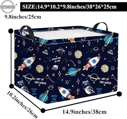 HIYAGON Rectangular Space Basket for Boys Baby Storage Basket Storage Bin Organizer Box Room Decor(Rocket Planet)