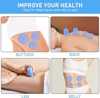 Silicone Cupping Therapy Set - Cupping Kit for Massage Therapy - Cellulite Remover Cupping Set - Anti Cellulite Cup Massager, Vacuum Suction Massage Cups for Cellulite Reduction