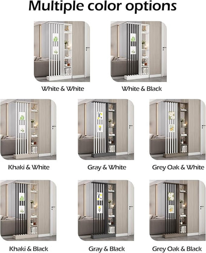 Wall Room Divider, Storage Cabinet Storage Display with Shelves, Modern Freestanding Wood Room Divider Screen, Wall Privacy Screens for Home Decorative (Grey Oak+Black,55" L x 9.5" W x 79.5" H)