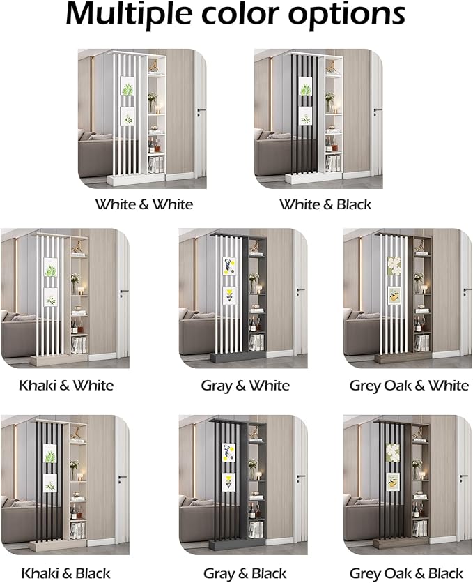 Wall Room Divider, Storage Cabinet Storage Display with Shelves, Modern Freestanding Wood Room Divider Screen, Wall Privacy Screens for Home Decorative (White+Black,31.5" L x 9.5" W x 79.5" H)