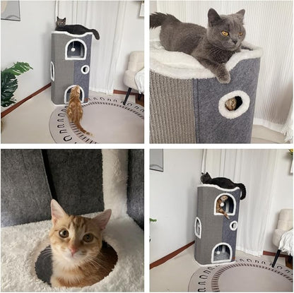 4-Level Cat House for Indoor Cats,Covered Cat Beds and Furniture with Scratch Pad,Hideaway Cave &Cushions,Modern Cat Tower Condo for Multi Small Pet and Large Cats Navy Blue