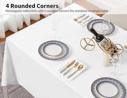 Surmente White Rectangle Tablecloth 90 x 156-inch Rectangular Polyester Table Cloth for Weddings, Banquets, or Restaurants