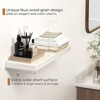 Floating Shelves - 24 Inch Rustic Wooden Wall Shelves - Extra Deeper & Thicker Wall Mounted Storage Shelf for Living Room, Kitchen, Farmhouse - 24" W x 9" D x 1.6" H - Rustic White, 2 Pack
