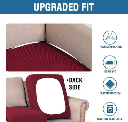 H.VERSAILTEX Super Stretch Individual Seat Cushion Covers Sofa Covers Couch Cushion Covers Slipcover Sets Thick Jacquard Textured Twill Fabric (2 Piece Medium Sofa Cushion Covers, Burgundy Red)