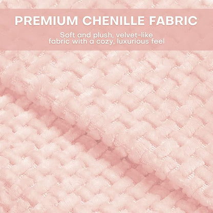 Chenille Fabric Accent Chair Set of 2, Upholstered Armchair with Solid Wood Legs, Modern Living Room Accent Chair, Comfy Single Sofa Chair Reading Club Chair for Bedroom Reception Lounge,Pink