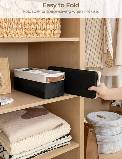 StorageWorks Narrow Storage Bins, Small Basket for Closet and Shelves, Fabric Organizer with Handles, Toilet Paper Storage, Black and White, 2-Pack