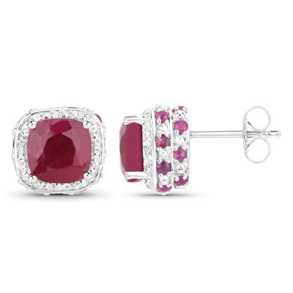 6.12 Carat Dyed Ruby, Ruby and White Topaz .925 Sterling Silver Earrings