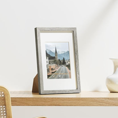 Vittanly 8x12 Picture Frames Set of 9, Shatter Resistant Plexiglass, Display 6x8 Pictures with Mat or 8x12 without Mat, Photo Frames for Wall or Tabletop, Engineered Wood, Grey