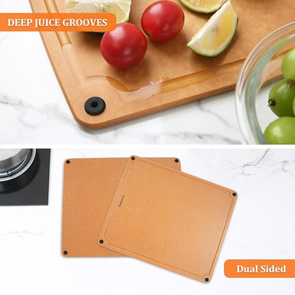 Large cutting boards for kitchen dishwasher - 2PC cutting board set double-sided with Non-Slip Feet and Juice Groove Composite chopping board for kitchen knife Friendly XL(18.8")+L(14.5")