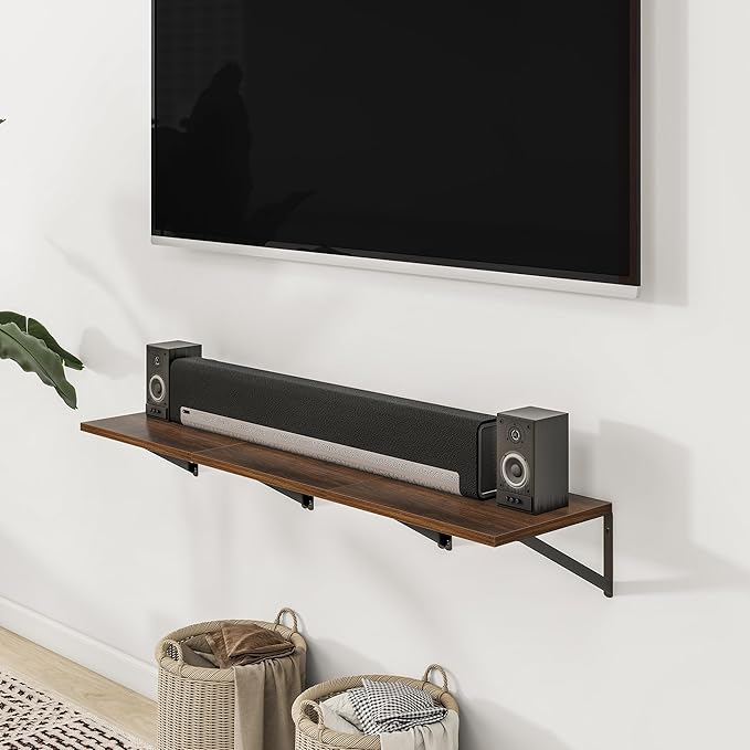 Heimlove 24" W x 12" D Wall Shelves for Books, 12 Inch Deep Floating Shelves Set of 3, Wide Floating Bookshelf with Metal Bracket for Living Room, Kitchen, Office, Bedroom and Decor Storage - Walnut