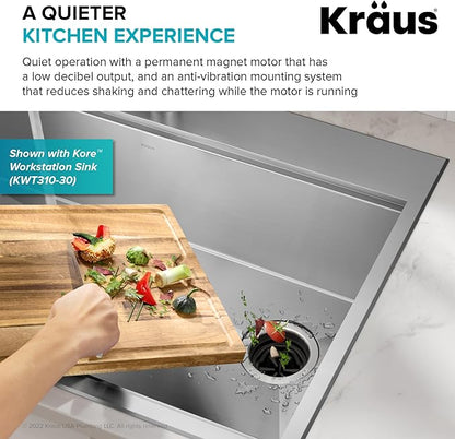 KRAUS WasteGuard High-Speed 1 HP Continuous Feed Ultra-Quiet Motor Garbage Disposal with Power Cord and Flange Included and Universal Mount, KWD200-100MGR