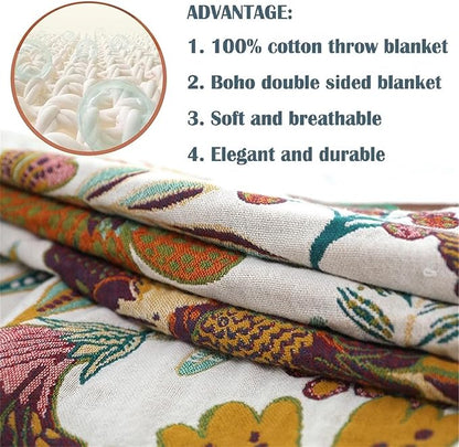 MSGKV 100% Cotton Boho Throw Blanket Woven Blankets, Reversible Versatile KnitWoven Blanket for Bed Couch Sofa, Super Soft Decorative Blanket for Chair Sofa and Living Room, 90''Wx 98''L