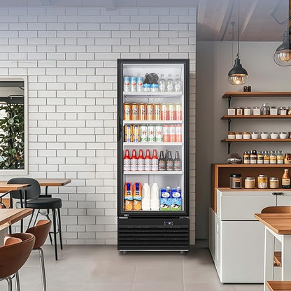 Tylza Commercial Refrigerator with Glass Door Display Beverage Fridge, 350L Upright Beverage Cooler Merchandiser with Rebound Door, Fast Cooling, Low Noise, Black