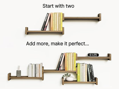 Vailando Floating Shelves for Wall, Set of 4 Solid Wood Wall Mounted Shelves, 16" Rustic Walnut Display Shelf for Bedroom, Living Room, Bathroom, Kitchen – Strong Load Capacity & Natural Pine