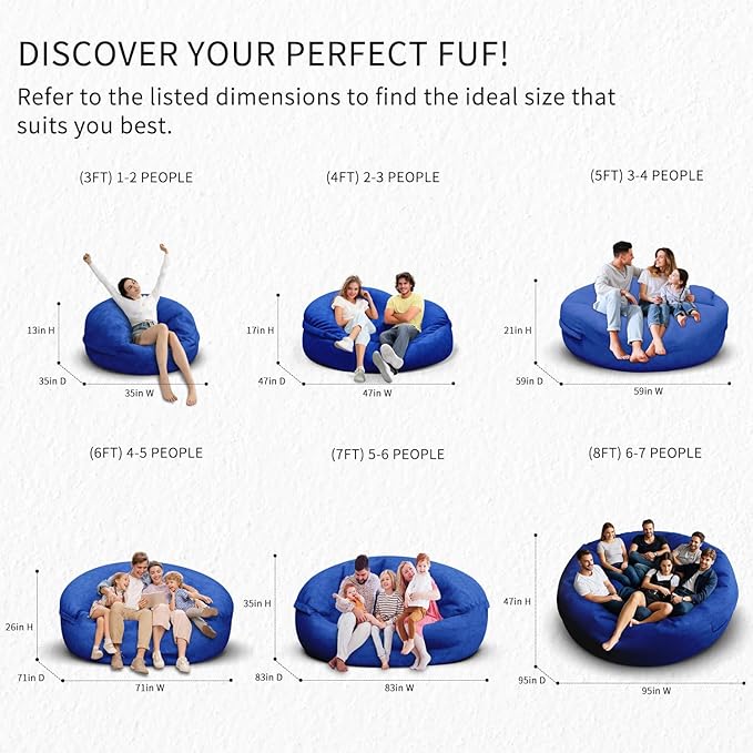 Bean Bag Chair for Adults 6FT,Soft Removable Cover for Teens/Girls Bedroom,Fluffy Giant Round Floor Beanbag Lounger Chairs (No Filler,Sapphire)