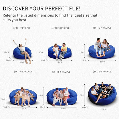 Bean Bag Chair for Adults 6FT,Soft Removable Cover for Teens/Girls Bedroom,Fluffy Giant Round Floor Beanbag Lounger Chairs (No Filler,Sapphire)