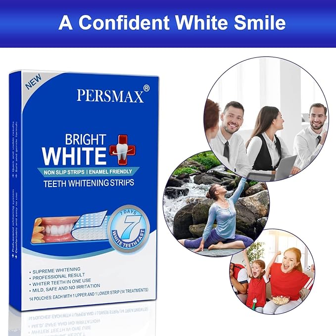 Teeth Whitening Strips for Teeth Sensitive, Non-Slip Enamel-Safe Strips, Professional and Safe Teeth whitening Strips, for Smoking/Coffee/Soda/Wine Stain, 14 Treatments 28 Strips (Mint)