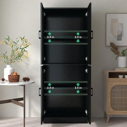 Black Kitchen Pantry, 71" Tall Cabinet with Doors, Hutch with Storage for Dining Room