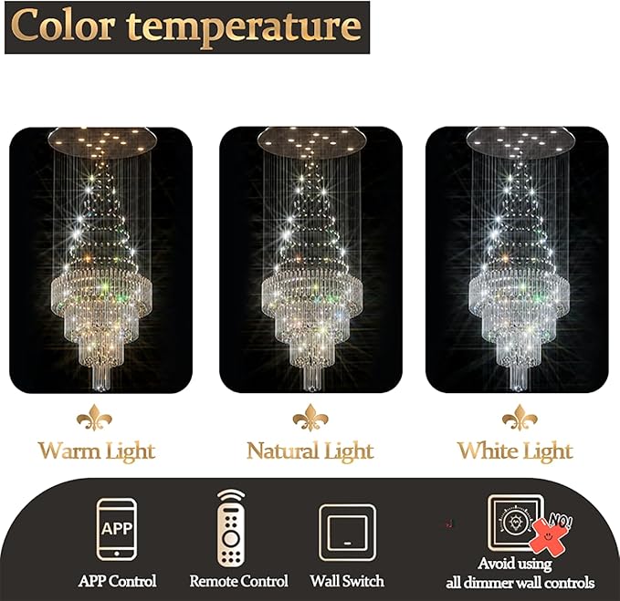 Flashing God D32 x H79'' Modern Crystal Chandelier for High Ceiling Large Foyer Chandeliers Large Raindrop Chandelier for Foyer Living Room Entryway Staircase Villa