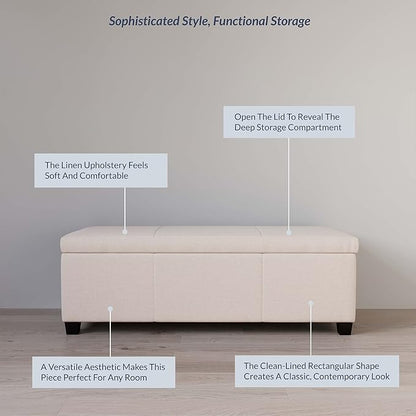 BELLEZE 47 Inch Storage Ottoman, Linen Storage Bench for Bedroom, Living Room, Entryway, Hallway, Foot Rest, Support 300lbs - Beige