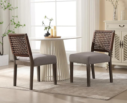 Kmax Farmhouse Dining Chairs Set of 6, Rustic Kitchen Chairs with Linen Fabric Seat and Woven Back, Vintage Accent Chairs for Dining Room, Living Room, Grey