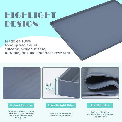 URMONA Waterproof Silicone Under Sink Mat 19'' x 19'' Shelf Liner for Kitchen and Bathroom, Cabinet and Counter Protector, Storage and Organizers, Litter Mat, Pet Cat Puppy Essentials(Light Grey)