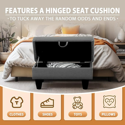Ottoman Rectangular Storage Ottoman Bench, Faux Leather Footrest, Coffee Table, Stool Footstool with Hinged Lid for Living Room, Bedroom, Entryway, Gray, 28.5"x19"x17.5"