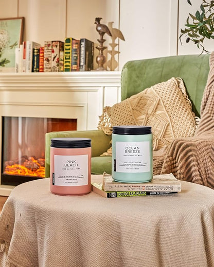 M&SENSE Pink Beach Sands Jar Candle, 19.4oz Pineapple Coconut Scented Natural Soy Candles for Home Scented, 110 Hour Burn Time, Home Decor Gift for Women, Friends, Family, Colleagues, Couples