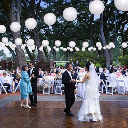 Paper Lanterns Decorative, White Hanging Round Chinese Lanterns with Lights for Wedding Anniversary Birthday Party 12 LED Light Pack of 12