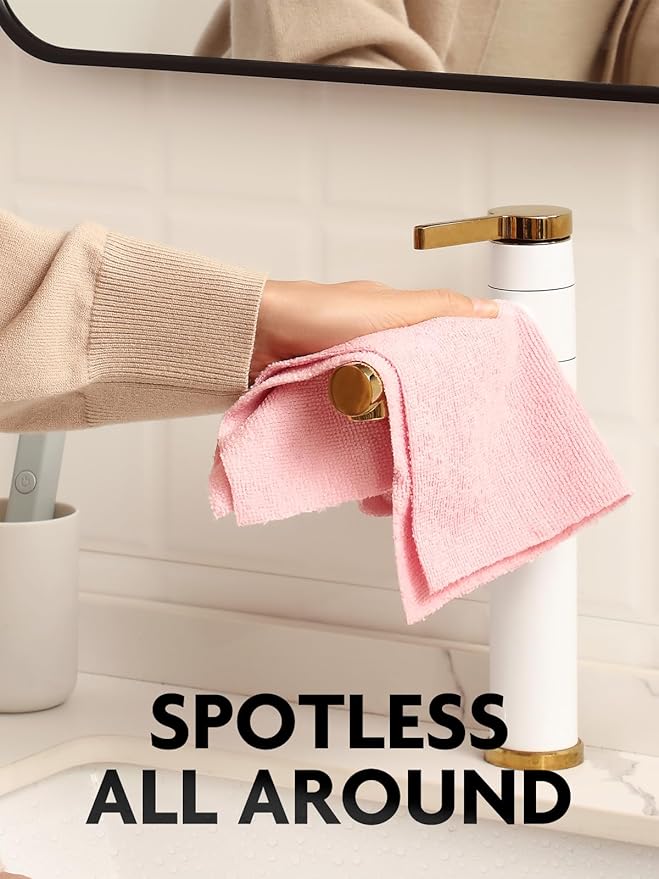 Fantasticlean Microfiber Cleaning Cloth Roll -40 Pack, Tear Away Microfiber Towels, 12" x 12", Reusable, Washable, Scratch Free, Ultra Absorbent Dish Rags for Car, Home, Garage or Shop (Pink)