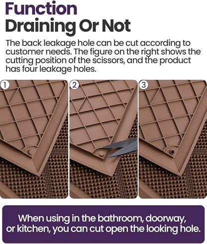 DEXI Front Door Mats Outside Entrance, 17x36 Rubber Waterproof Dirt Trapping Entry Mat for Entryway, Heavy Duty Non-Slip Low-Profile Welcome Doormat All Weather for Patio, Brown